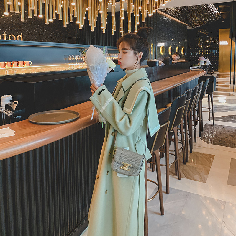 已出货226-K25-P165  2022风衣式韩版修身毛呢外套女 控价248图片