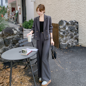 灰色短款西装休闲裤女春秋2025新款减龄高级感时尚穿搭图片