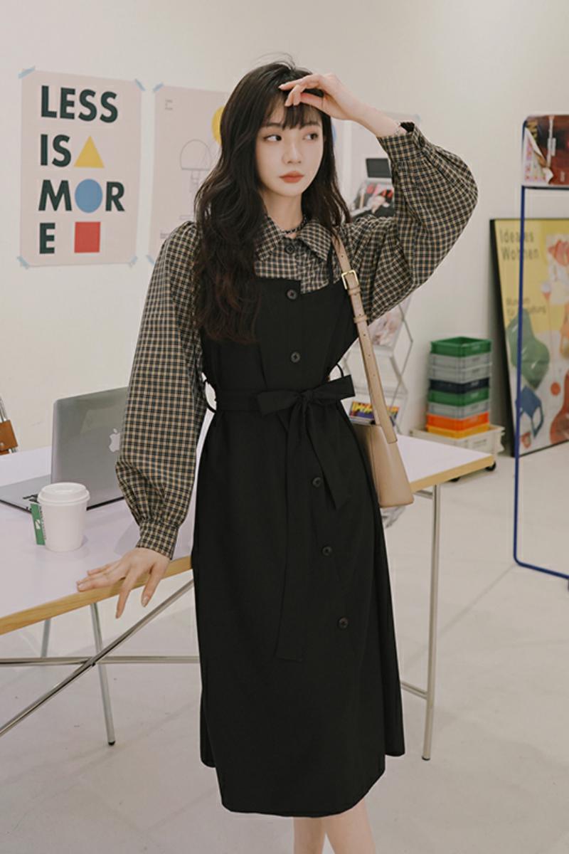 现货226-A23-P1152022秋季新款中长款连衣裙女控价168,女装连衣裙,惟卡贝娜