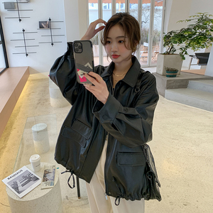 现货226-A52-P145   2022秋季新款宽松韩版皮衣外套女  控价198图片