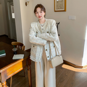 森系休闲圆领小香风外套女2025春季新款慵懒风宽松气质中长款上衣图片