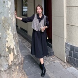 法式格子衬衫连衣裙两件套女2022早秋新款高级感休闲时尚马甲套装，女装套装/套裙，惟卡贝娜