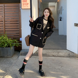 黑色设计感小众西装外套女短款2025春装新款韩版宽松休闲减龄西服，女装西装，惟卡贝娜