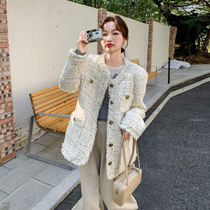 森系休闲圆领小香风外套女2025春季新款慵懒风宽松气质中长款上衣图片