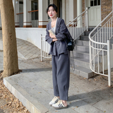 灰色西装套装女2025春季新款韩版高级感ootd穿搭休闲阔腿裤两件套，女装套装/套裙，惟卡贝娜