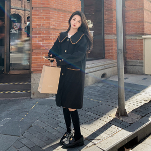 韩系娃娃领保暖长款呢子大衣女2025年秋冬季新款显瘦加厚毛呢外套图片