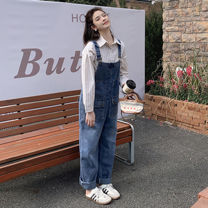 蓝色休闲牛仔背带裤套装女2025春季新款学院风洋气减龄工装连体裤图片