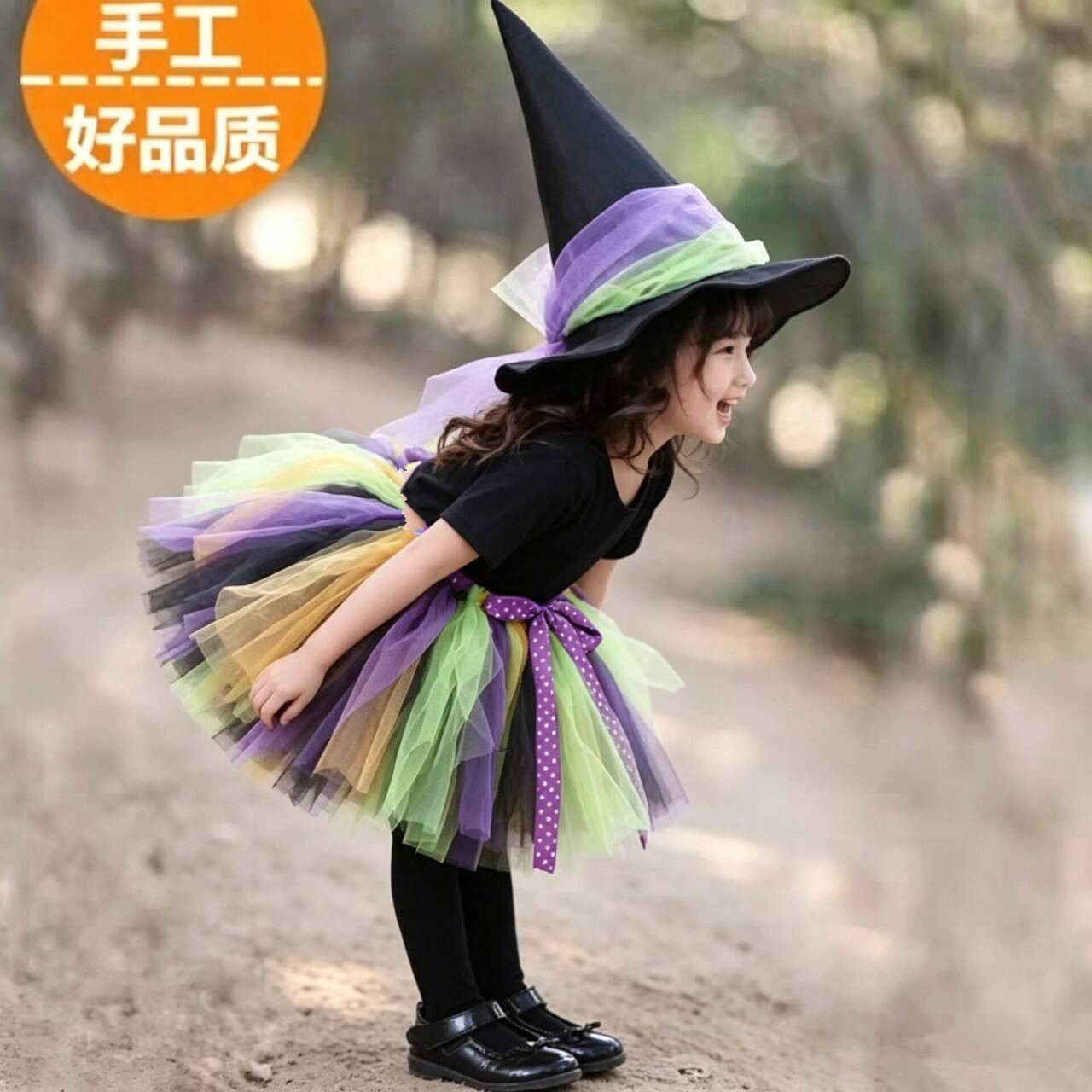 新款儿童万圣节亲子服女童公主裙巫婆女巫cos装扮化妆舞会演出服