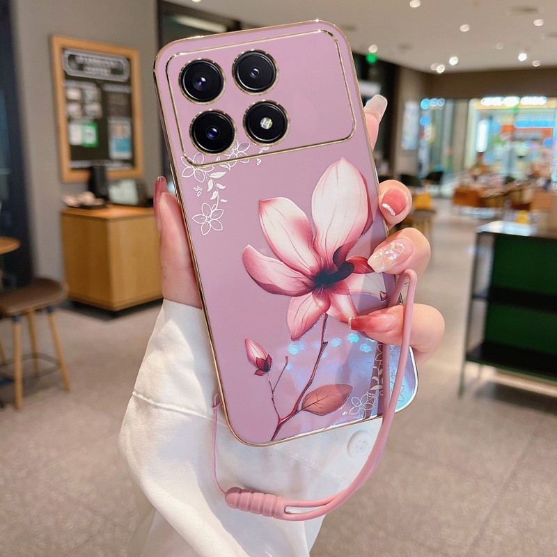 适用小米pocof6pro手机壳百合花