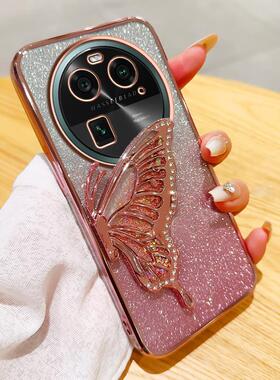 适用oppofindx6新款手机壳女PGFM10曲屏保护OPPO FindX6Pro超薄防摔软PGEM10奢华0pp0fandx6pr0蝴蝶立体fondx