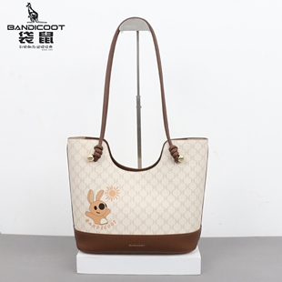 袋鼠女包托特包大容易印花卡通手提包腋下包撞色粉色2026新款 特色