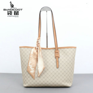 袋鼠女包2026新款 百搭上班通勤 印花托特包大容量丝巾高级感时尚