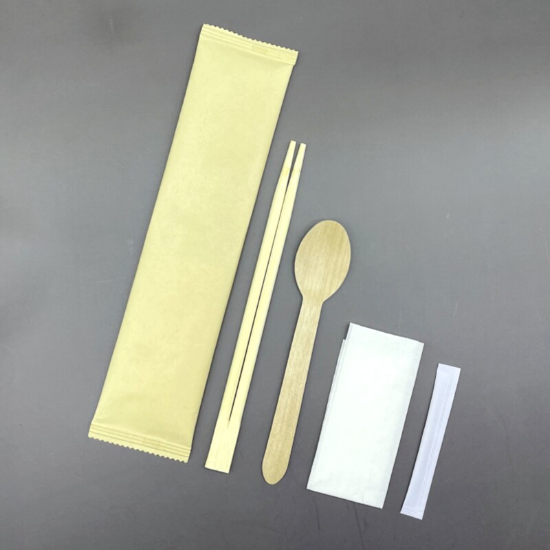 一次性筷子餐具四件套外卖打包木匙羹勺纸巾牙签牛皮纸四合一套装
