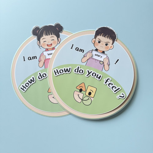 英语表情认知转盘情绪管理教具幼儿园环创墙贴How do you feel?