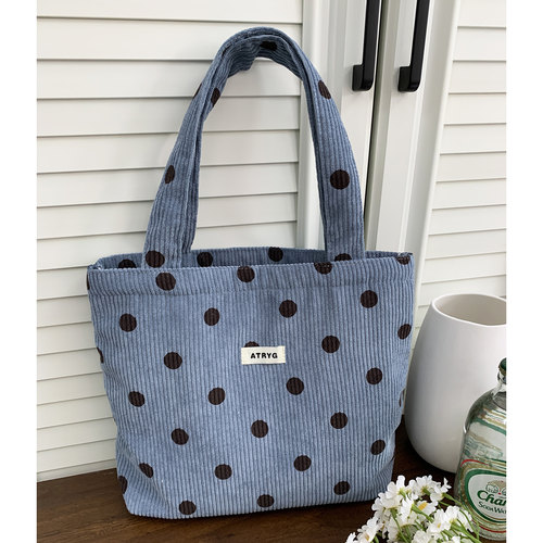 日韩加厚灯芯绒饭盒手拎杂物袋女