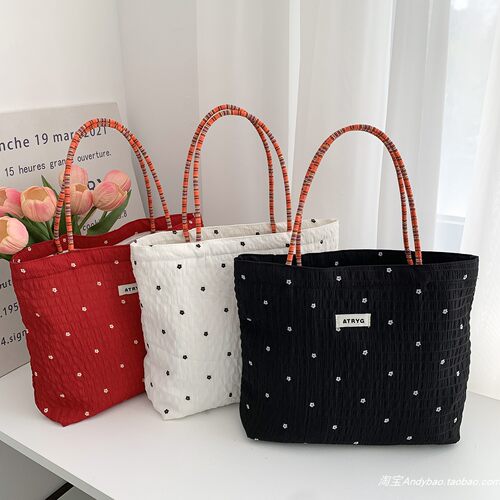 温柔少女风波点帆布手提拉链小包