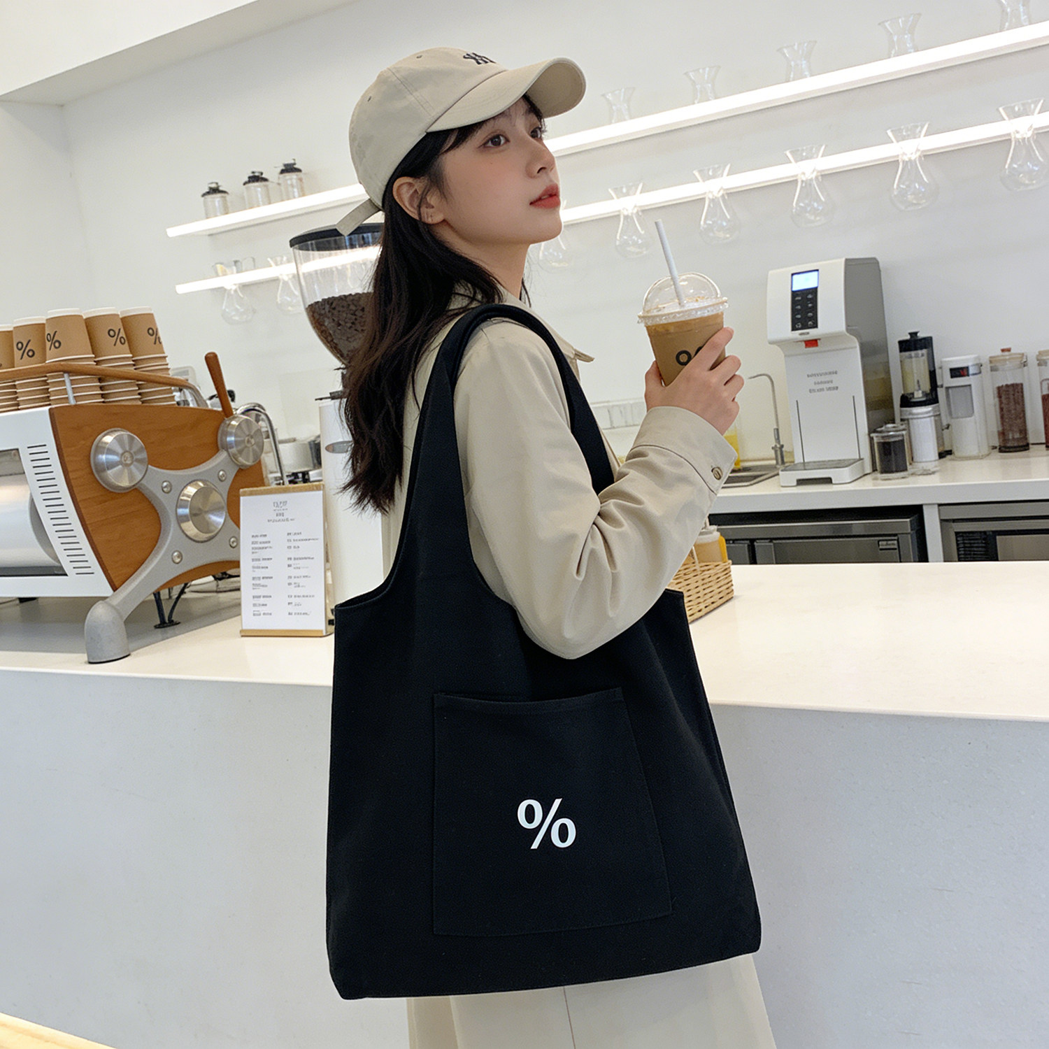 日系字母背心大口袋帆布包女单肩托特包大容量学生文艺百搭购物袋,箱包皮具/热销女包/男包,时尚帆布包,淘宝优惠券,粉丝福利购,淘宝优惠卷