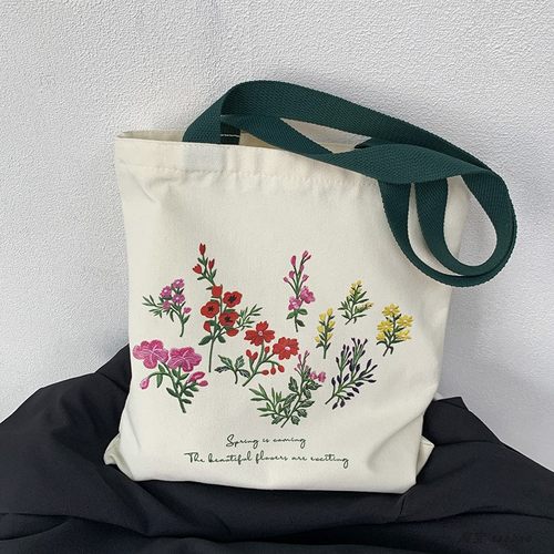 帆布包花朵插画原创设计有拉链