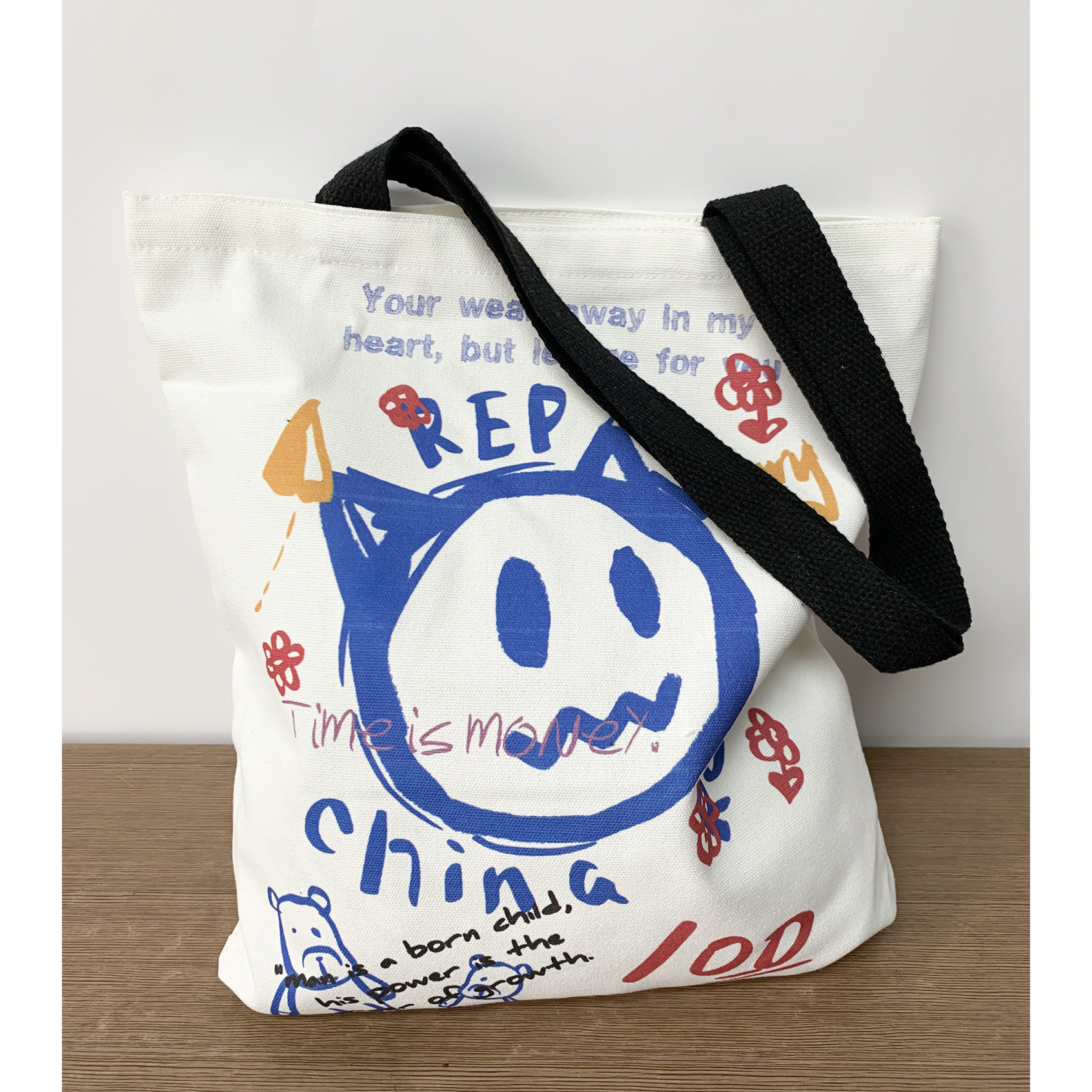 韩版卡通印花拉链帆布包男女单肩大容量托特包学生通勤书包补习袋,箱包皮具/热销女包/男包,时尚帆布包,淘宝优惠券,粉丝福利购,淘宝优惠卷