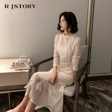 复古长裙初秋长袖 高冷系女装 成熟裙子 气质蕾丝连衣裙2019秋季 新款