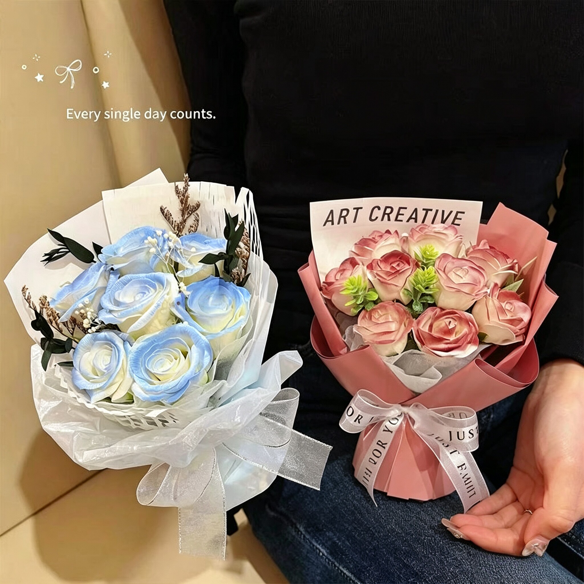 迷你口袋见面小花束仿真玫瑰送男女友闺蜜结婚伴手礼毕业生日礼物