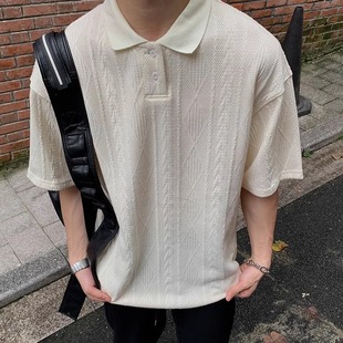 肌理感短袖 情侣宽松翻领体恤高街透气T恤上衣 男女POLO衫 潮牌夏季