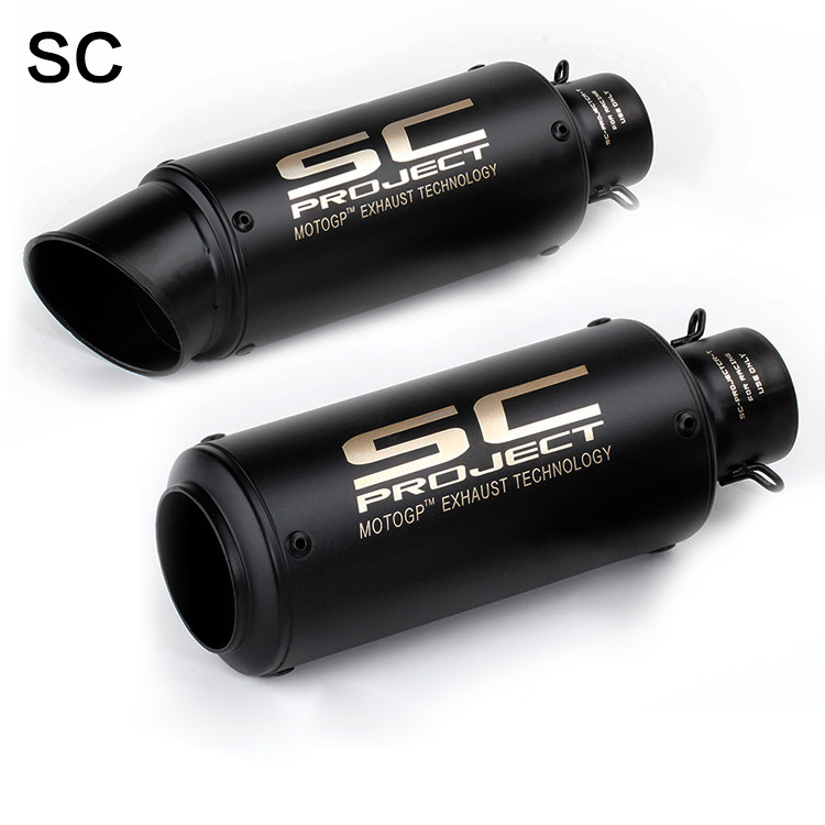 摩托车改装排气 SC激光标 大排量全黑炮筒 不锈钢排气管 通用尾段