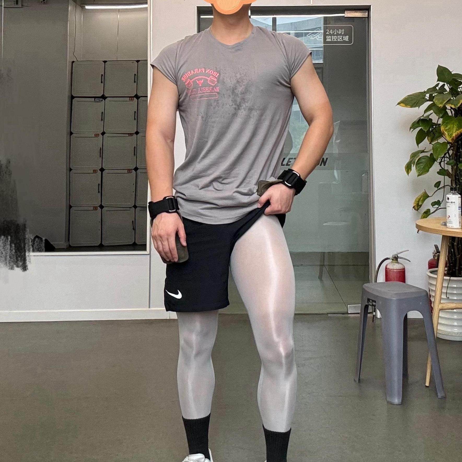 冰丝裸感瑜伽裤夏薄款男士无痕超薄打底裤透气运动健身紧身面膜裤
