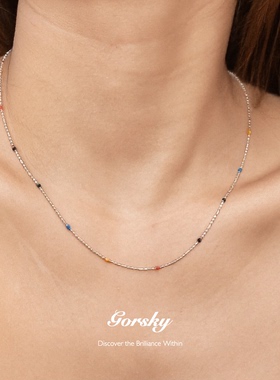 多巴胺彩色串珠纯银锁骨链