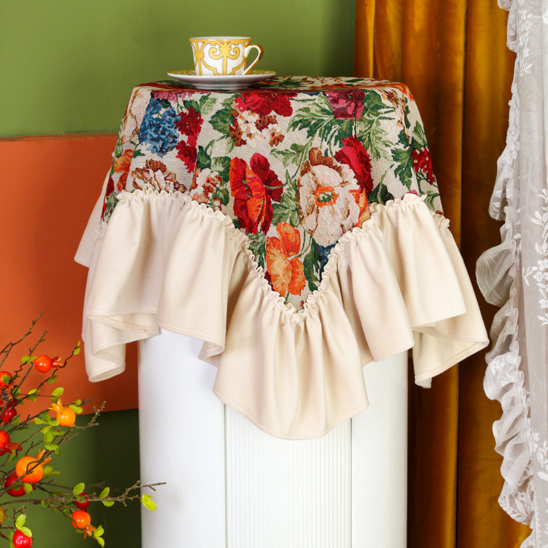 立式空调防尘罩盖巾布艺顶遮尘装饰美式复古风高级感荷叶边花朵