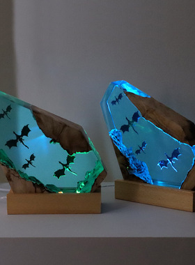 外贸欧式环氧树脂工艺品实木飞龙大摆件夜灯氛围装饰乔迁送礼礼品