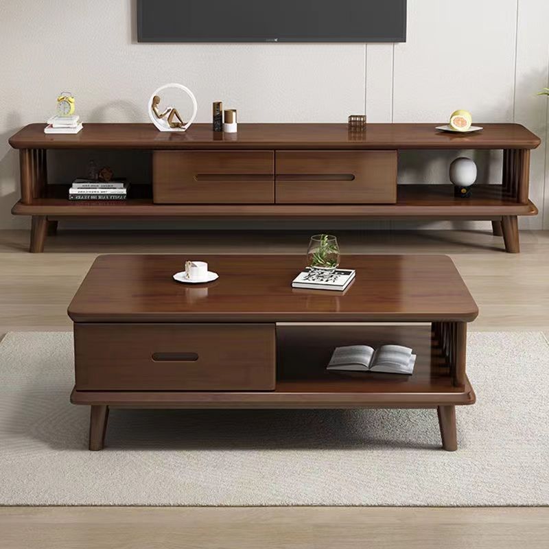 北欧实木茶几电视柜组合 大小户型客厅原木视听柜简约储物茶桌