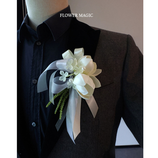 优雅淡雅简洁大方仙气纯白色仿真花胸花新郎新娘结婚礼婚纱配搭