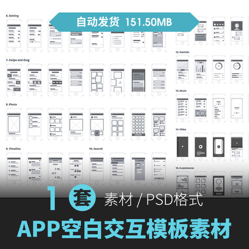 APP线框原型图手机移动端交互线稿UI高保真图PSD分层设计素材模板