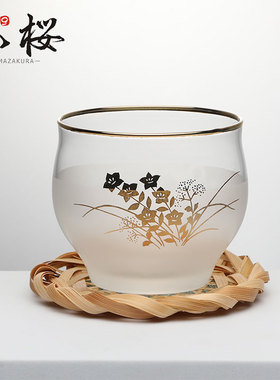 日本製 中古1980s/金莳绘硝子茶杯 水晶玻璃杯描金彩日式茶道侘寂