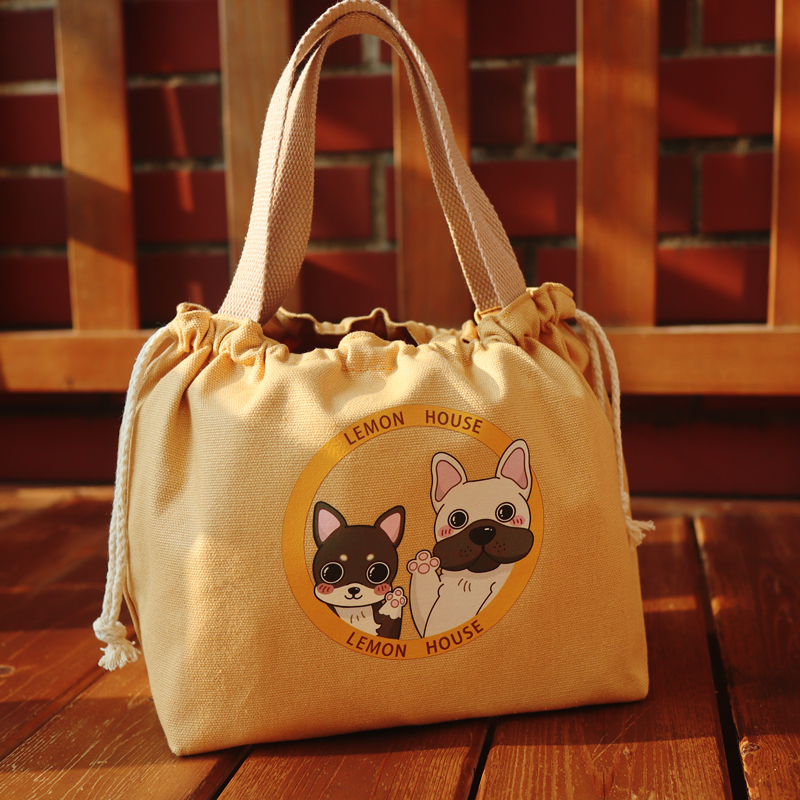 日式卡通可爱帆布学生软萌饭盒袋