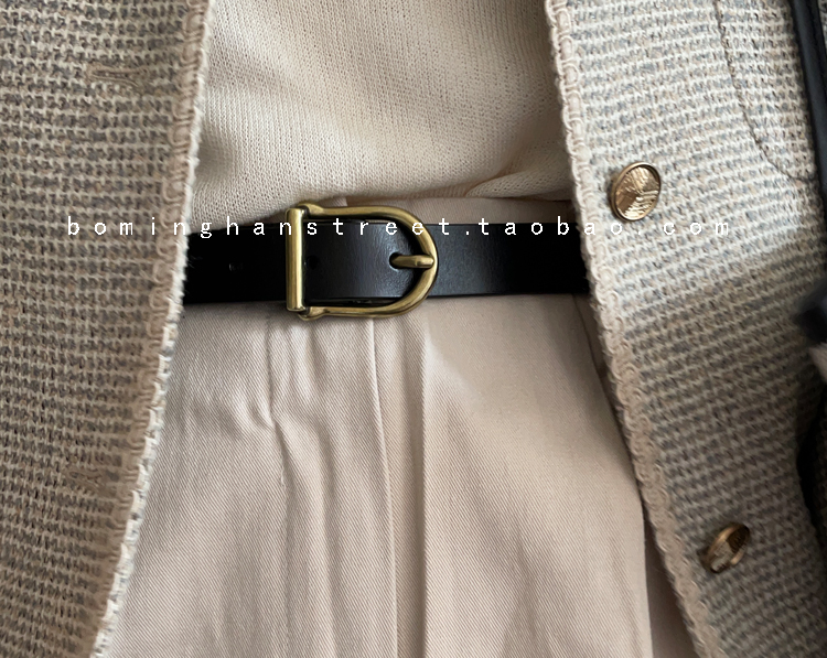 黑色小腰带女女二层牛皮简单