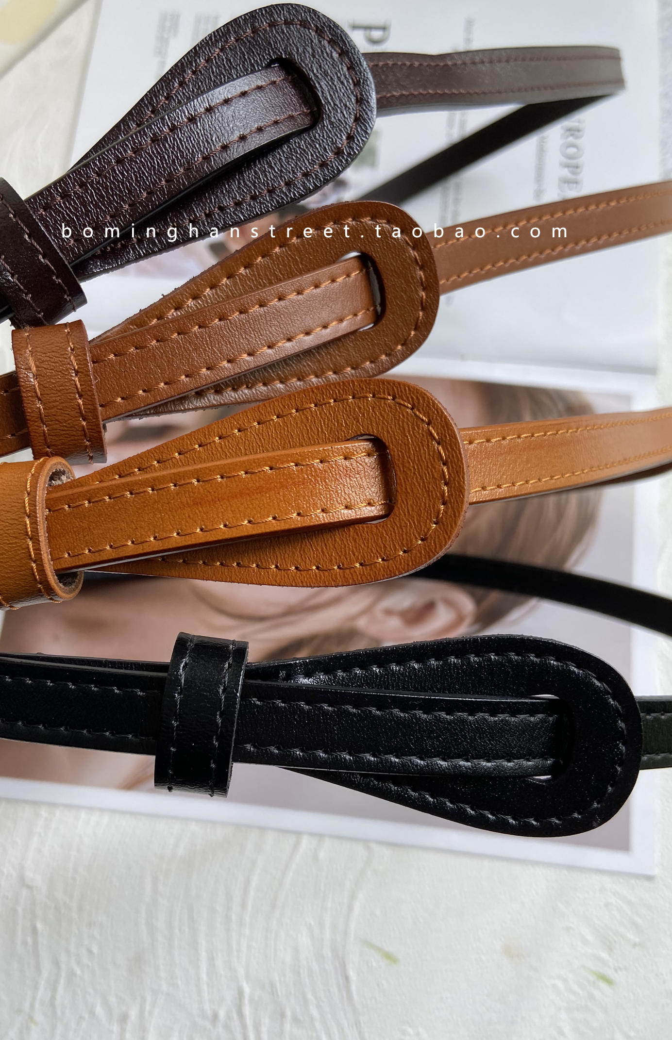 夏季百搭风打结黑色西装细腰带