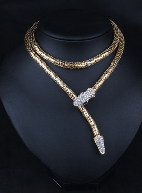 水钻潮流蛇形夸张项链女士个性女