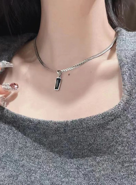 创意026新款黑色锆石吊坠项链女ins冷淡风蛇骨链简约男生嘻哈钛钢