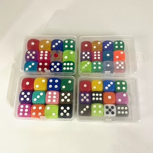 14mm圆角实色彩色骰子套装透明水晶色子盒装投子酒吧ktv教具游戏Y