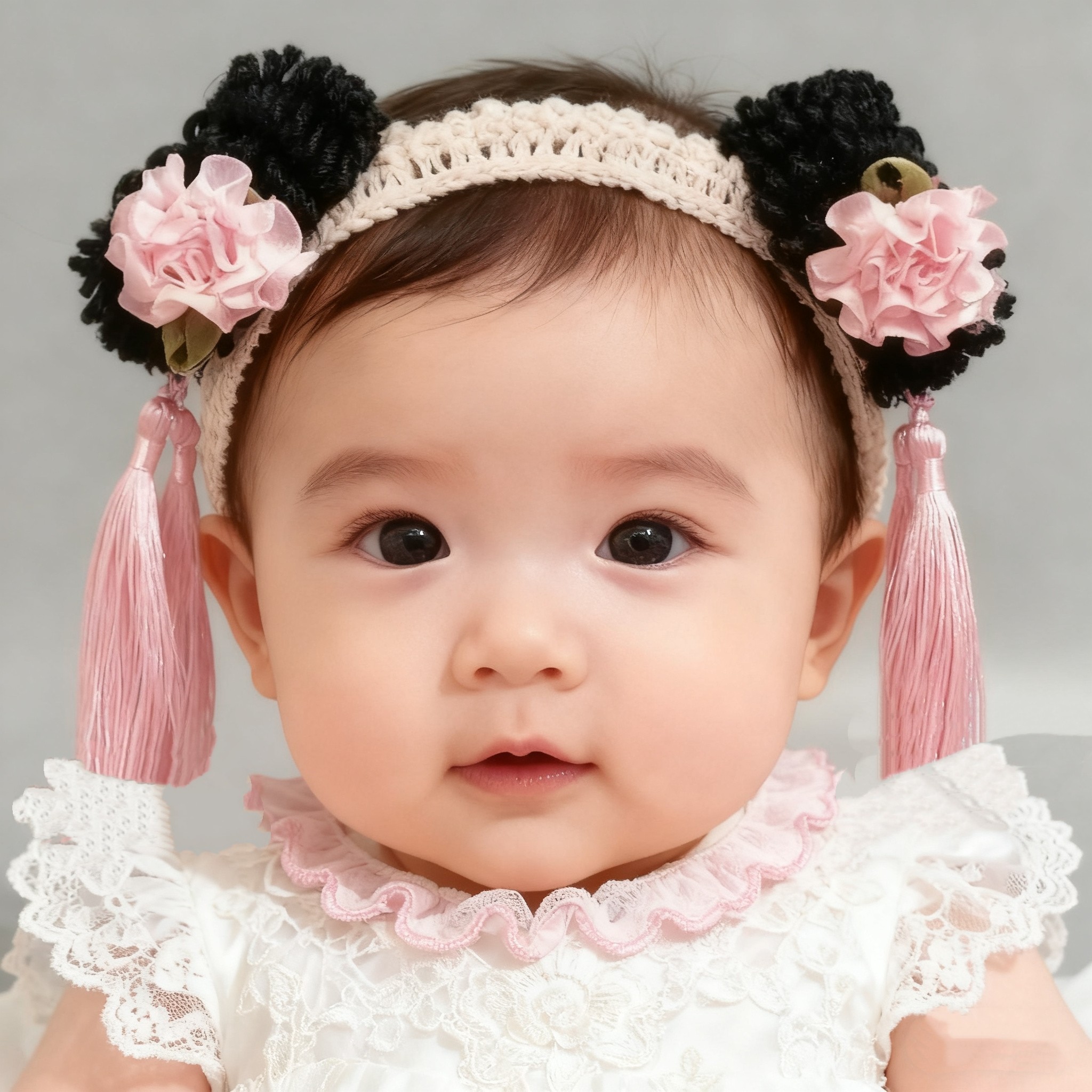 儿童发箍女宝宝汉服头饰公主流苏发卡古装百天周岁不勒头假发发饰