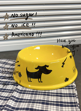 外贸复古陶瓷黄色可爱宠物碗圆形狗狗吃饭碗猫盆小狗喝水碗