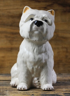 泰国手工新居陶瓷手绘动物存白色西高地犬储蓄罐家居摆件礼钱罐