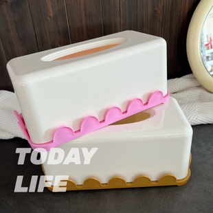 ins风简约漫画版可爱北欧云朵花边纸巾盒抽纸盒