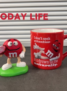 外单孤品 可爱M豆卡通马克杯 咖啡杯 树脂摆件 装饰