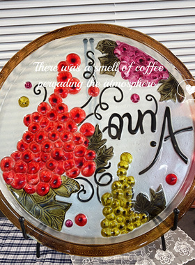 外贸货！20英寸葡萄热熔浮雕立体玻璃装饰盘 玄关超大装饰盘 果盘