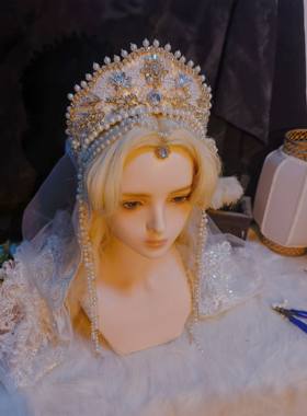 Lolita圣母光环雪国俄罗斯头冠走秀皇冠写真头饰都铎冠都铎帽