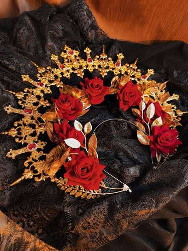 Lolita洛丽塔圣母光环教皇头饰发饰夸张走秀玫瑰女王摄影拍照皇冠