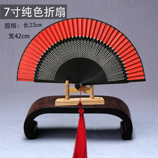 中国风红色双面图案古风折扇旗袍走秀表演扇结婚庆红扇